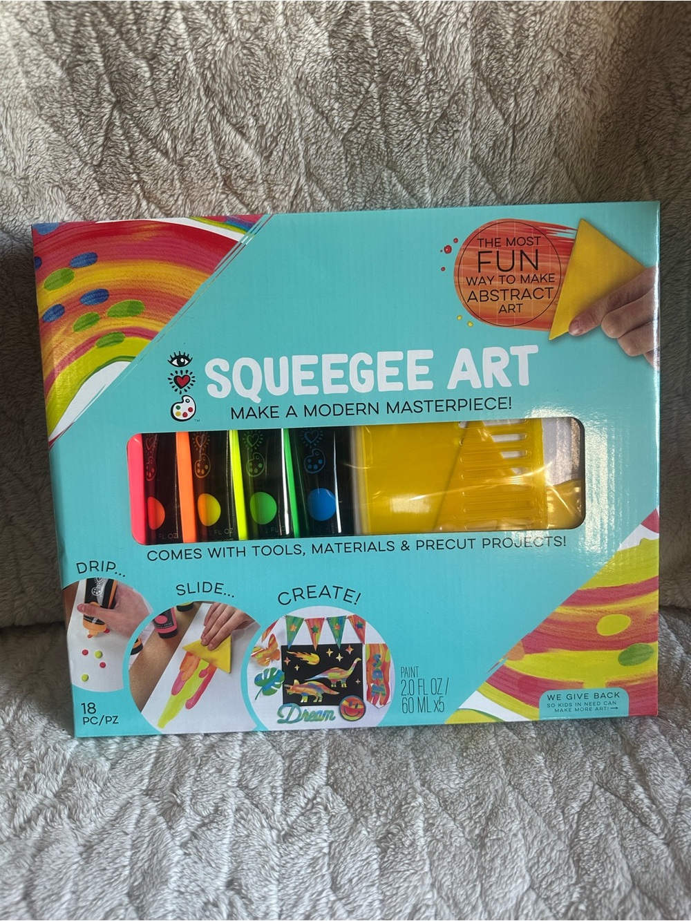 Squeegee Art Kit - Bright Aqua Box with Neon Paints